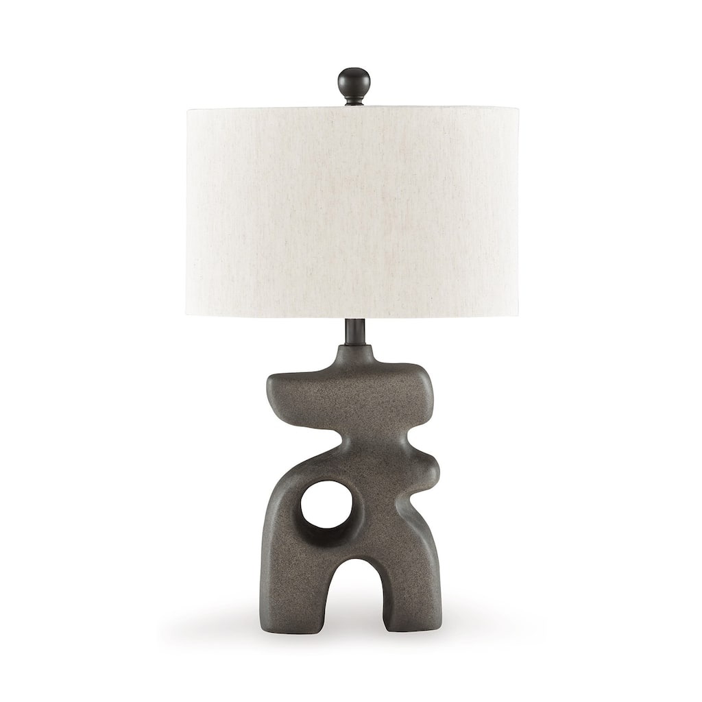 Nacy 27 Inch Table Lamp, White Oval Fabric Shade, Black Artisan Style Base