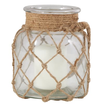 Glass Handmade Decorative Candle Lantern with Hanging Rope - Brown - Roche River Decor - 7"W x 7"L x 8"H