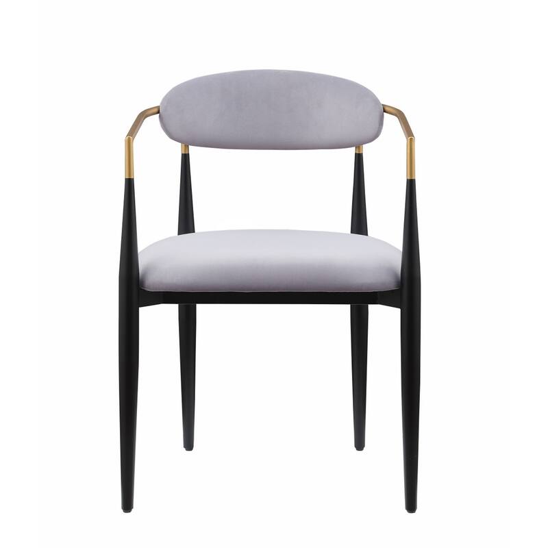 Kenny 21 Inch Dining Chairs Set of 2, Gray Fabric, Foam Padding, Gold and Black Metal