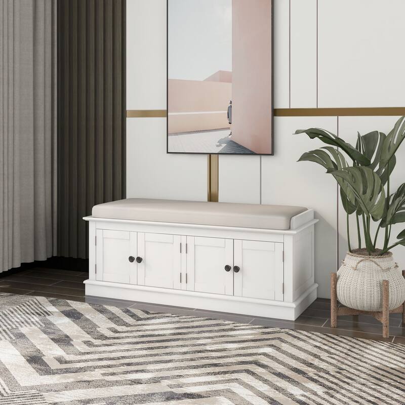 Storage Bench with 4 Doors and Adjustable Shelves