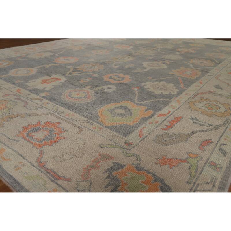 Hand Knotted Oriental 100% Wool Carpet Transitional All-Over Greys & Charcoal Oushak Area Rug - 12' 0'' X 8' 1''