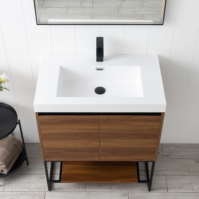 Freestanding Bathroom Vanity Set with Open Shelf & Acrylic Sink
