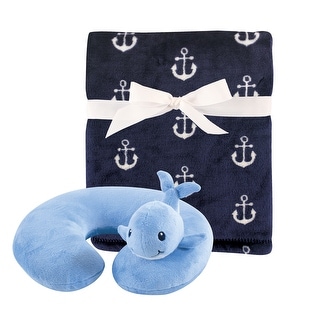 Hudson Baby Infant Boy Neck Pillow and Plush Blanket Set, Whale, One Size - Whale - One Size