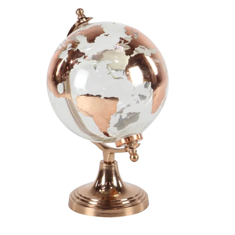 Aluminum Metal Globe with Tiered Base - Copper, Gold or Silver - Roche River Decor