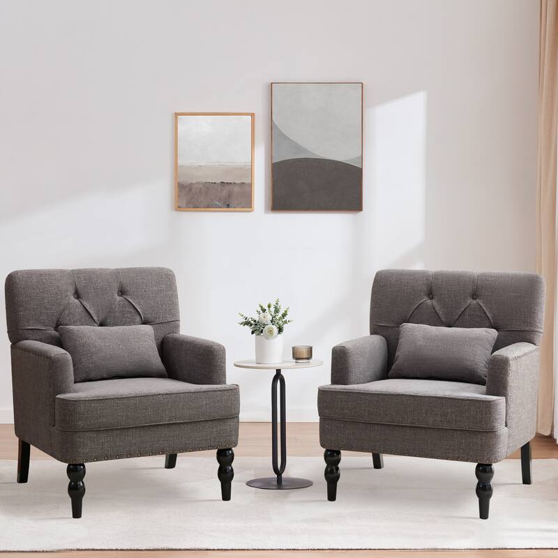 HUIMO Arm Chair Upholstered Button Tufted Accent Chair with Lumbar Pillow Beige/ Grey/ Light Blue/Brown