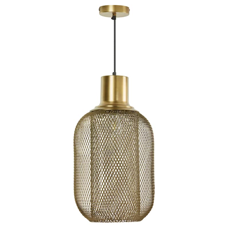 River of Goods Gold Metal Mesh Cylinder 12-Inch Pendant Light with Adjustable Hanging Cord - 12'' x 12'' x 80''