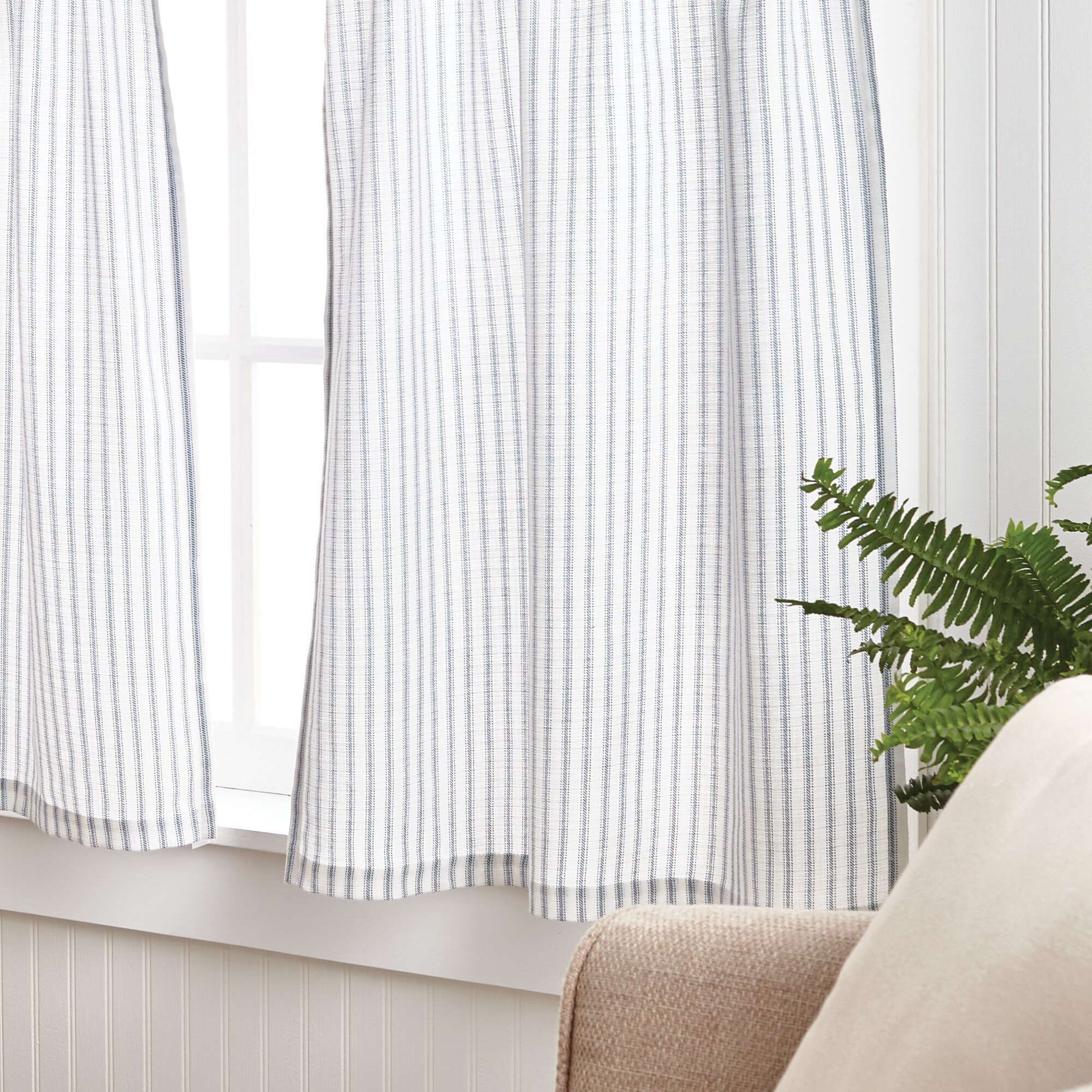Tucker Ticking Stripe Button Tab Top Window Kitchen Tier Set of 2 - 30 x  36 - Gray - Elrene Home Fashions
