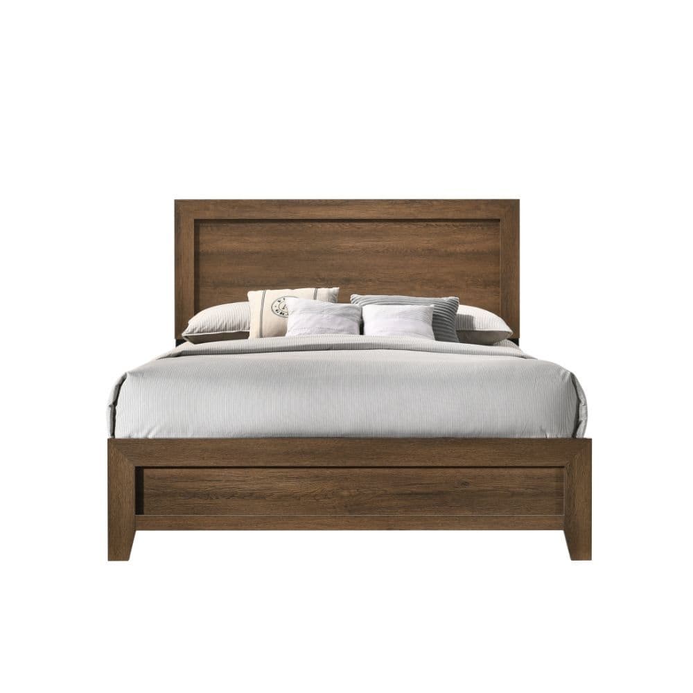 Transitional Style Oak Eastern King Bed - Rectangular Headboard, Low ...