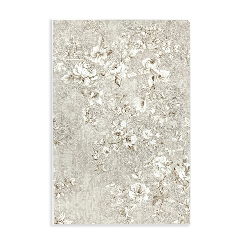 Stupell White Flowers over Damask Wall Plaque Art Design By LSR Creative Studio