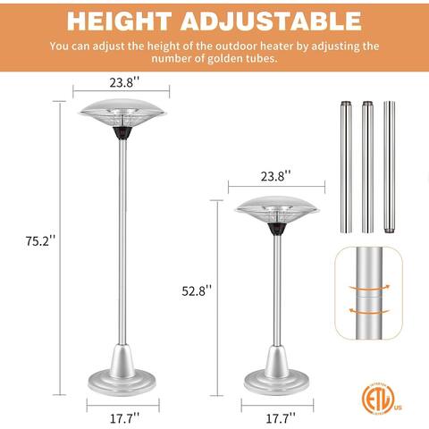 Electric Patio Heater, 2 Heating Modes, Outdoor Patio Heater,