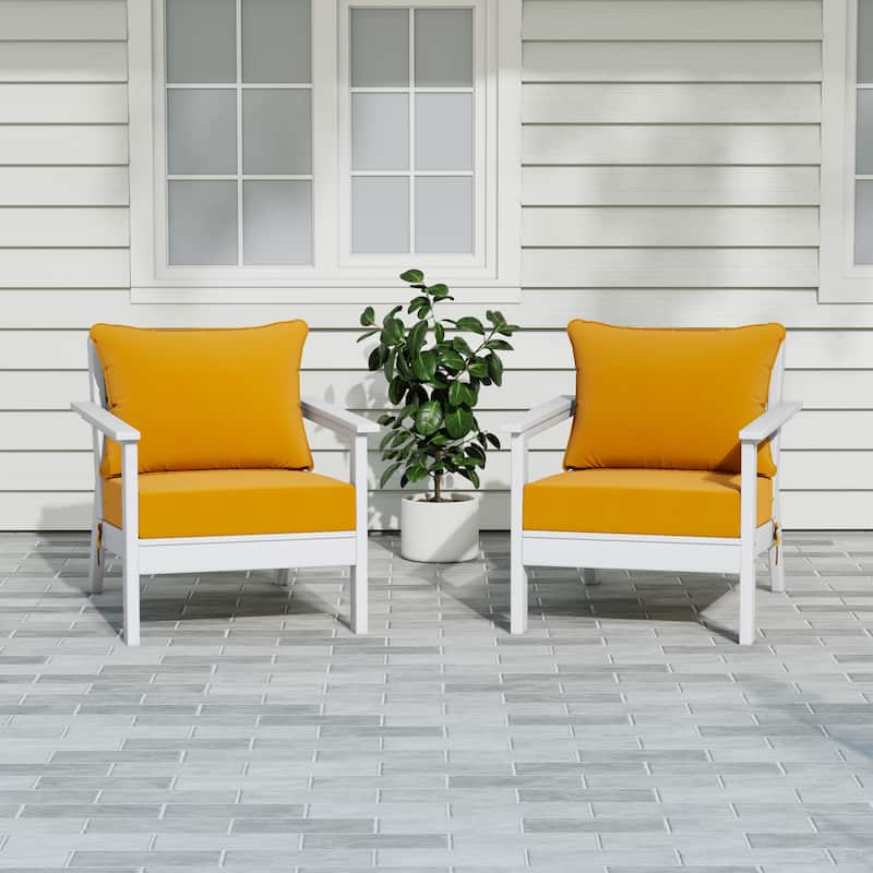 Birchwood All Weather HDPE Outdoor Patio White Deep Seating Conversation Set With Cushions (2-Piece) - White/Yellow