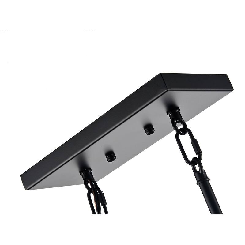 Matte Black and Wood 4-Light Linear Island Lighting with Exposed Bulbs
