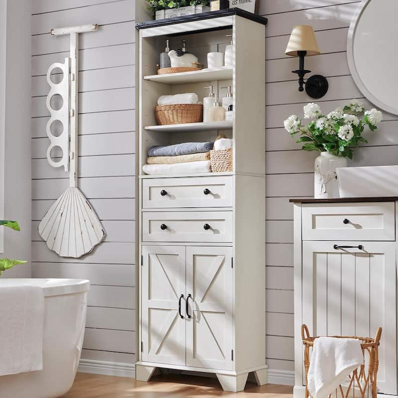 72" Tall Bathroom Storage Cabinet, Farmhouse Storage Cabinet - White