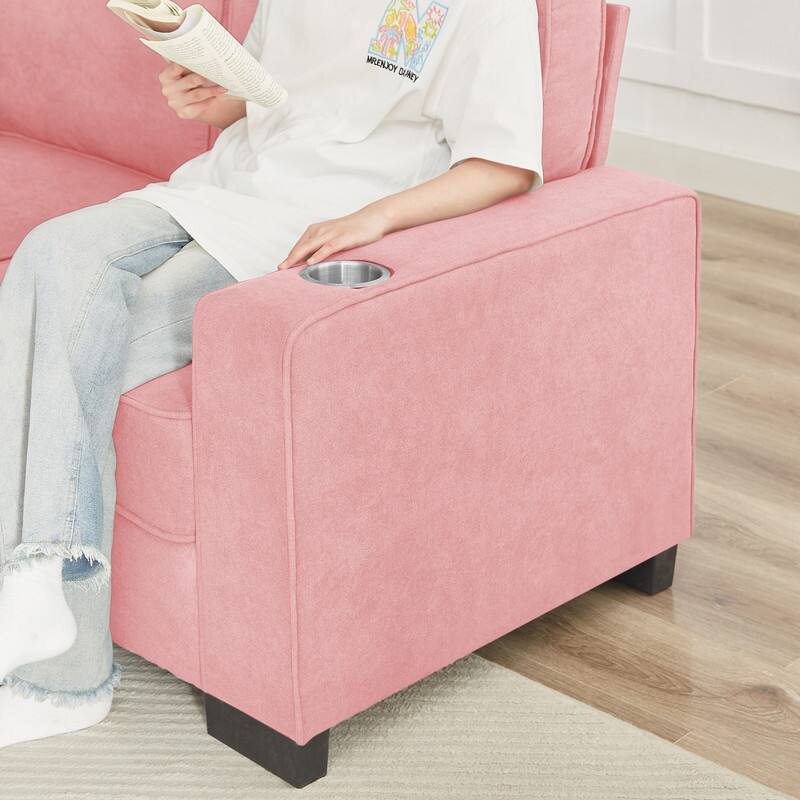 83.86" Modern 3-Seat Snowfleece Sofa - Expandable Couch with Cup Holders for Living Room, Bedroom, Office