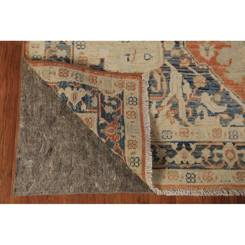 Orange & Blue Heriz Serapi Vegetable Dye Rug Hand-Knotted Wool Carpet - 5'5"x 7'7"