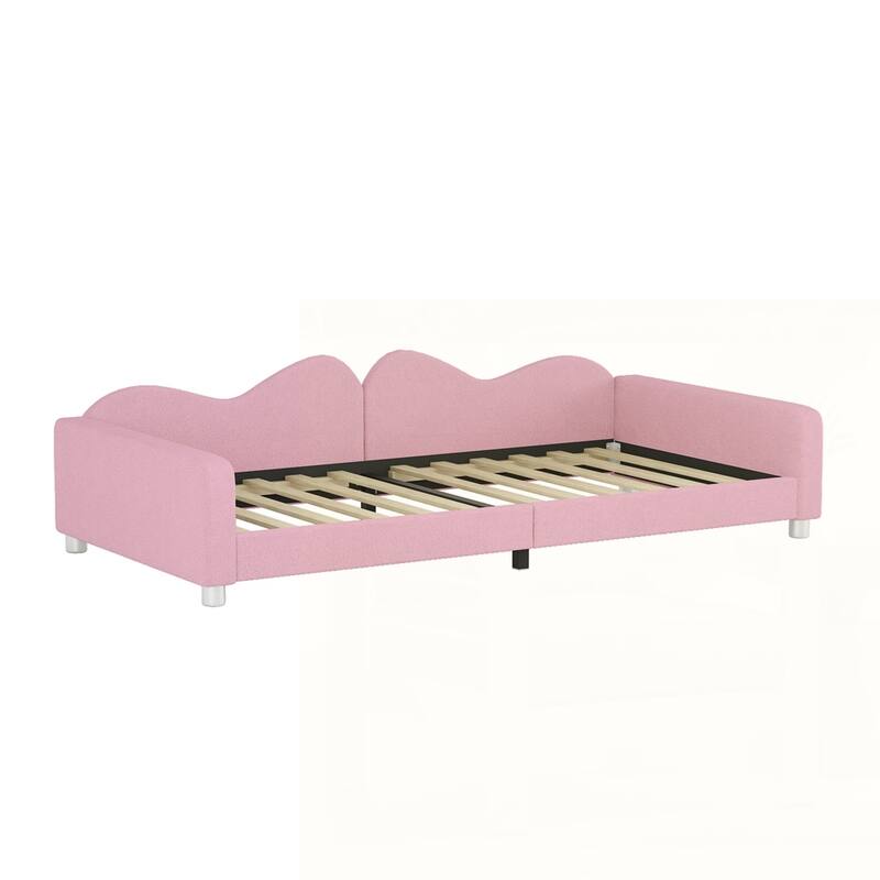Upholstered Daybed, Sherpa Fabric Sofabed with Cloud-Shaped Backrest