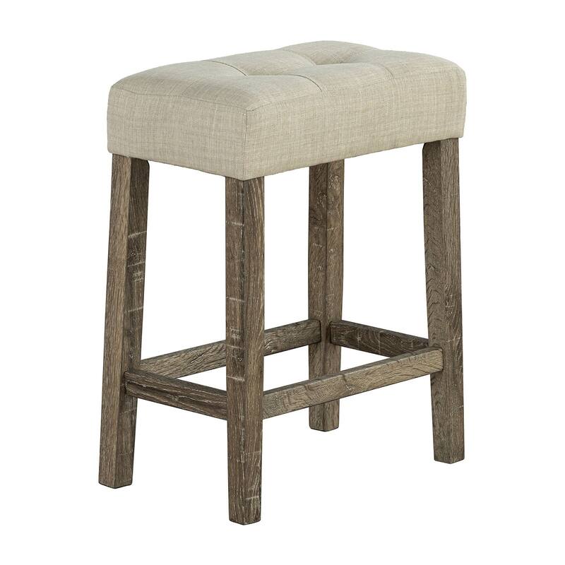 3PC Transitional Brown Finish Dining Set Table and Tufted Stools - 3-Piece Set