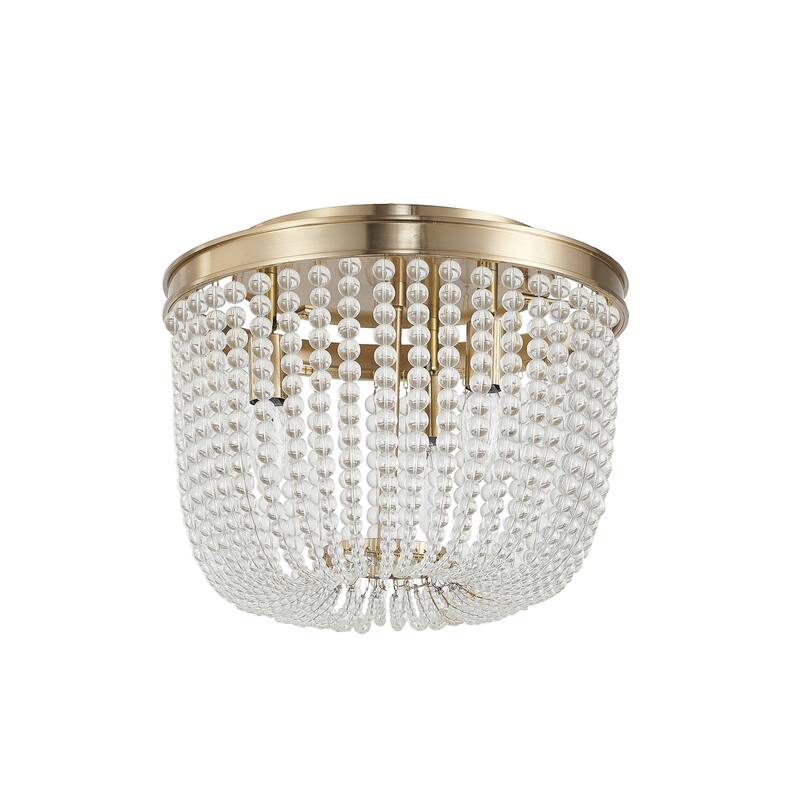 3-Light Chrome Semi Flush Mount With Clear Glass Beads