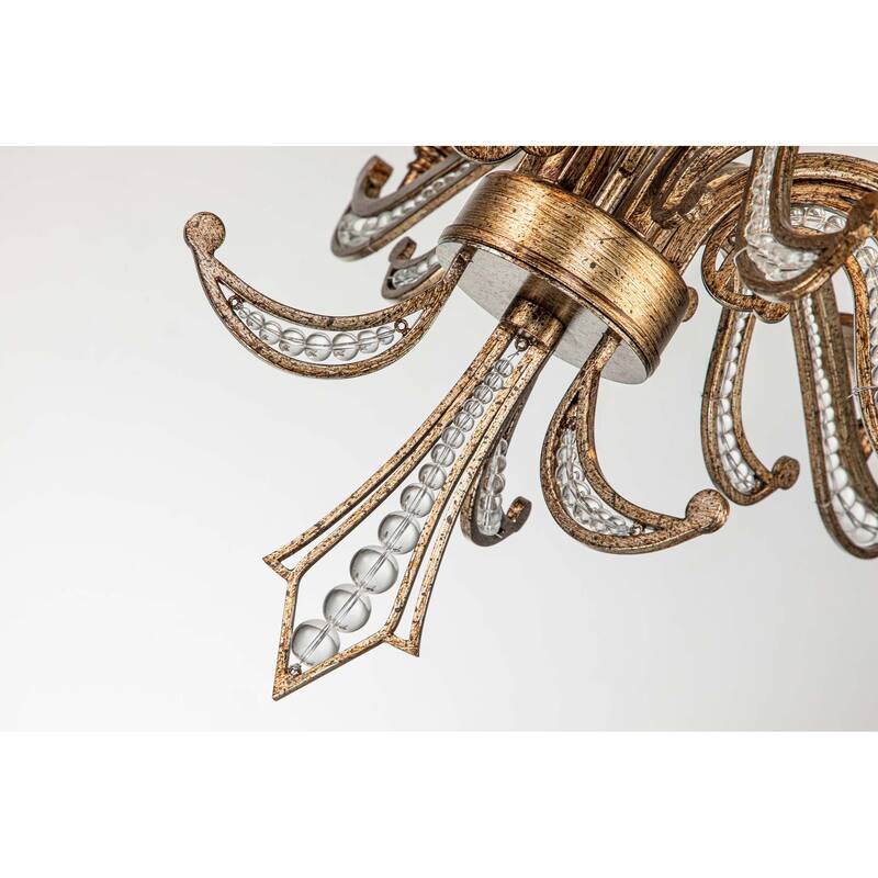 6-Light Mid-Century Modern Transitional Antique Silver Round Hand-Beaded Crystal Candle Large Chandelier