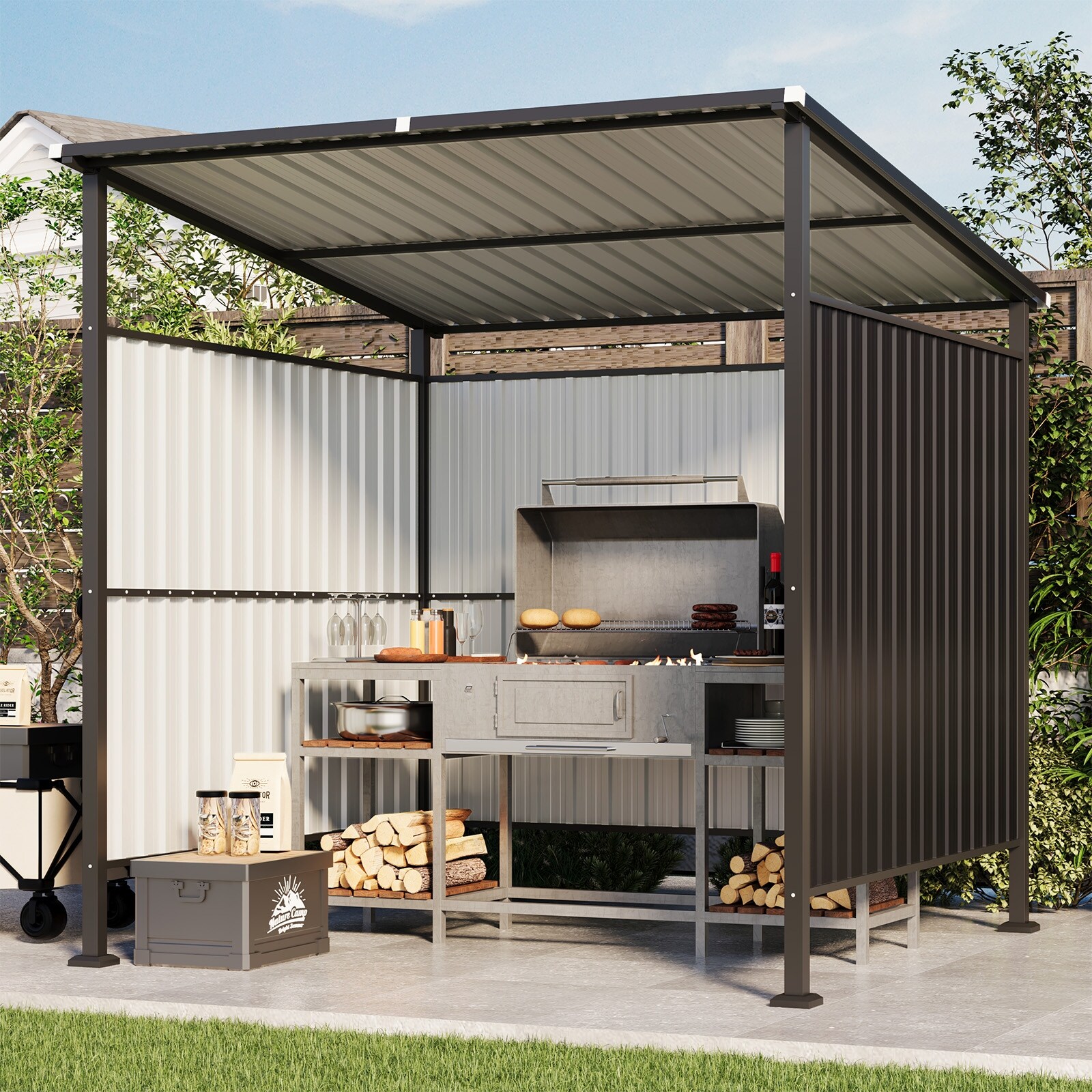 6' x 6' Outdoor Storage Shed Grill Shed for BBQ Pergola for Pets