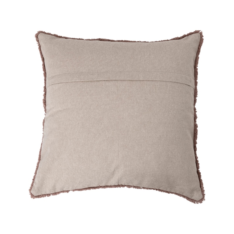 Embroidered Cotton Pillow with Chambray Back and Fringe