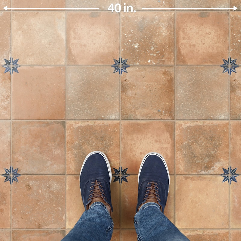 Merola Tile Kings Nonna with Blue Star 17-7/8" x 17-7/8" Porcelain Floor and Wall Tile