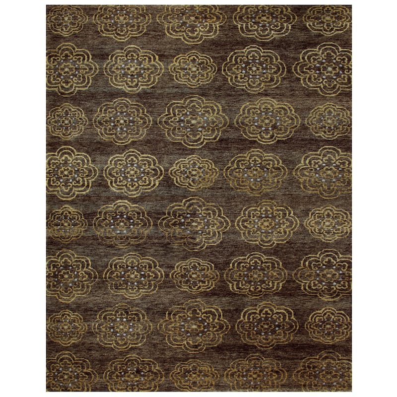 Timeo Hand-Knot Oriental Rug, Teal/Coffee Brown, Area Rug - 8'-6" x 11'-6" - Chestnut Brown/Golden Yellow