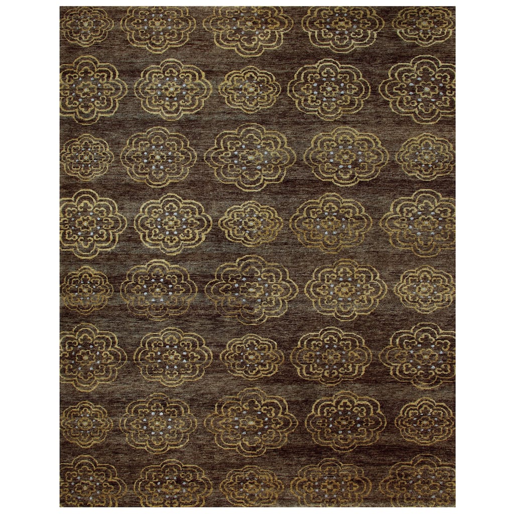 Timeo Hand-Knot Oriental Rug, Teal/Coffee Brown, Area Rug