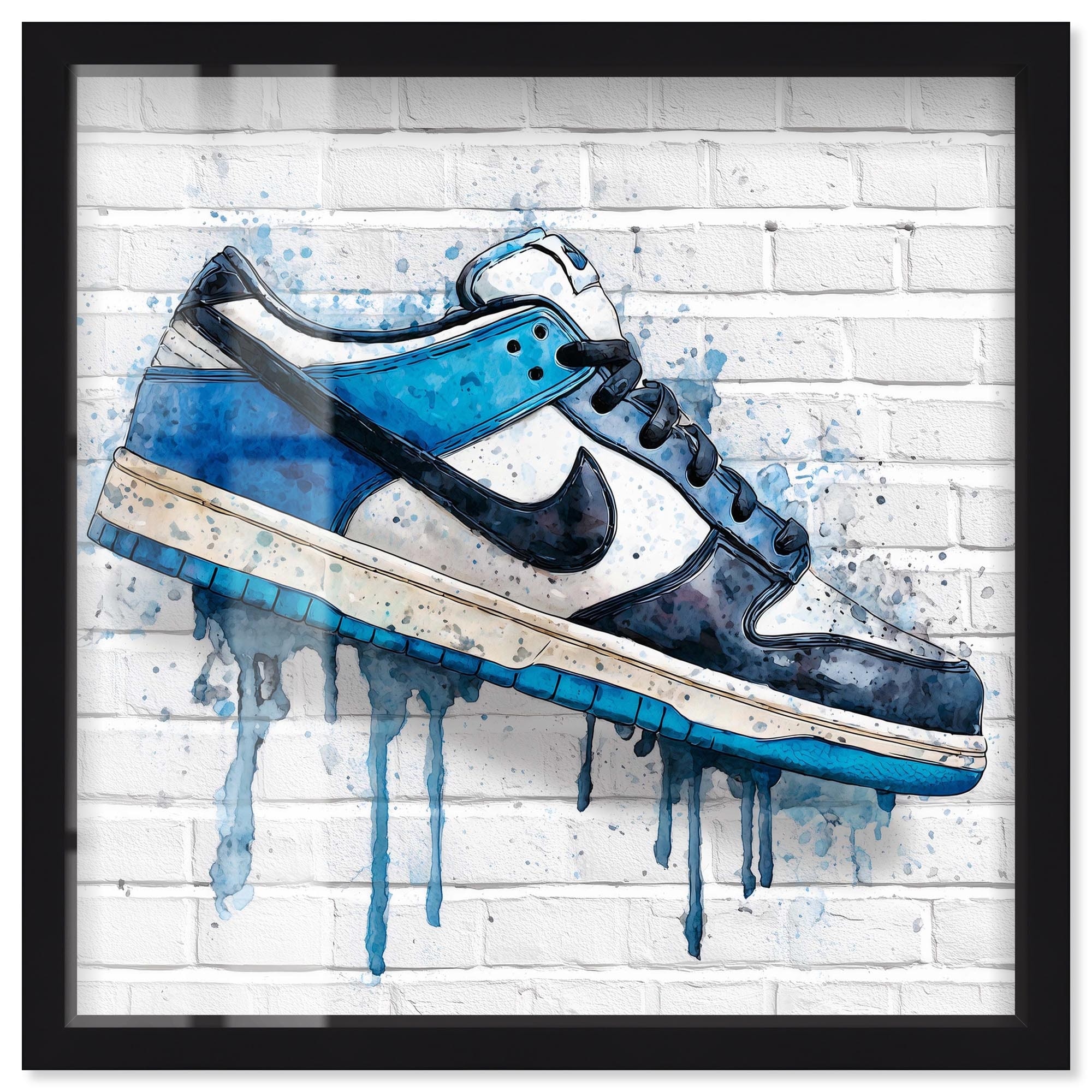 White Sneaker Drip Wall Sports Art Shadowbox Print by Art Remedy