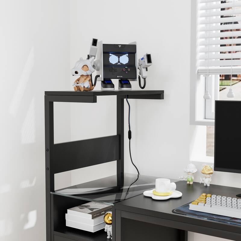 Computer Desk with Power Outlet & Reversible Shelves, Office Desk with USB Ports Charging Station & LED Lights