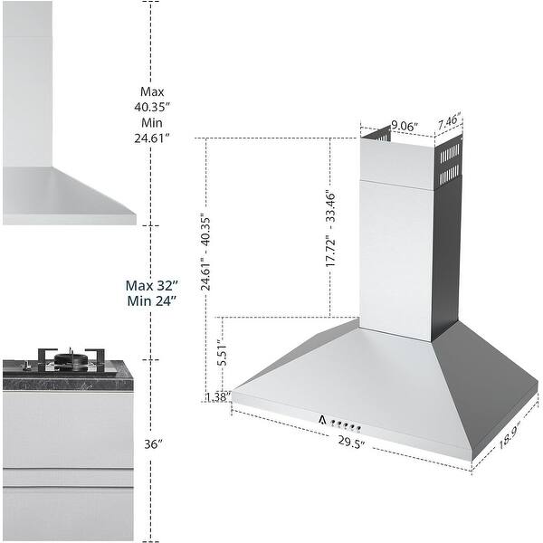 Curved Glass Range Hood 30 Inch with Gesture Sensing &Touch Control ...