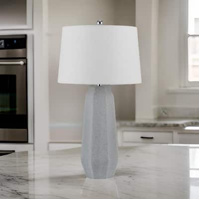 Niu 30 Inch Table Lamp Set of 2, Drum Shade, Stone Gray Ceramic Prism Base