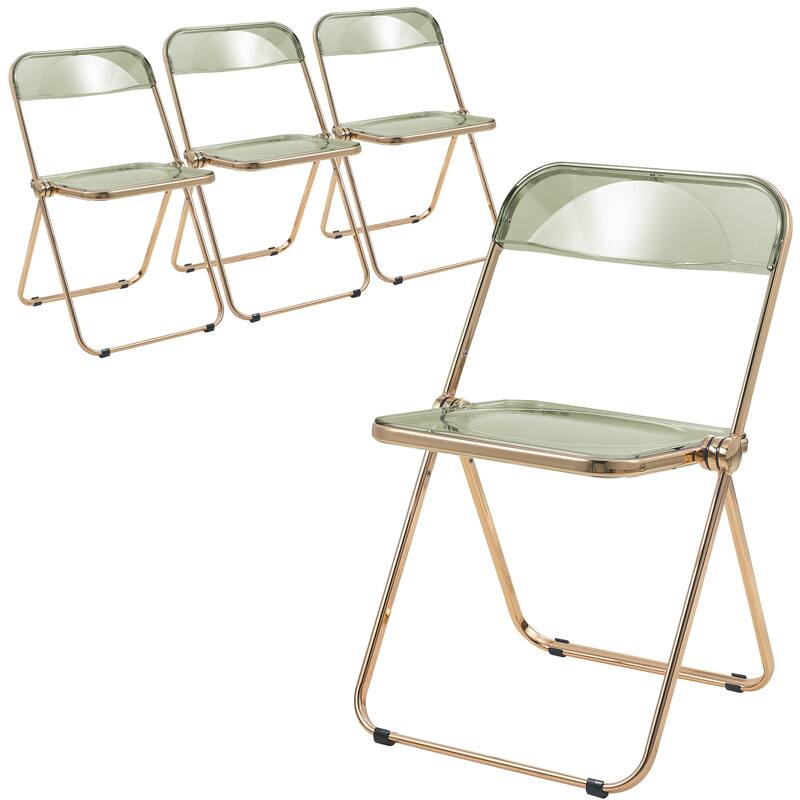 Lawrence Modern Foldable Transparent Acrylic Gold Chrome Folding Chair for Multipurpose Spaces Set of 4 - 30" - Jade Green