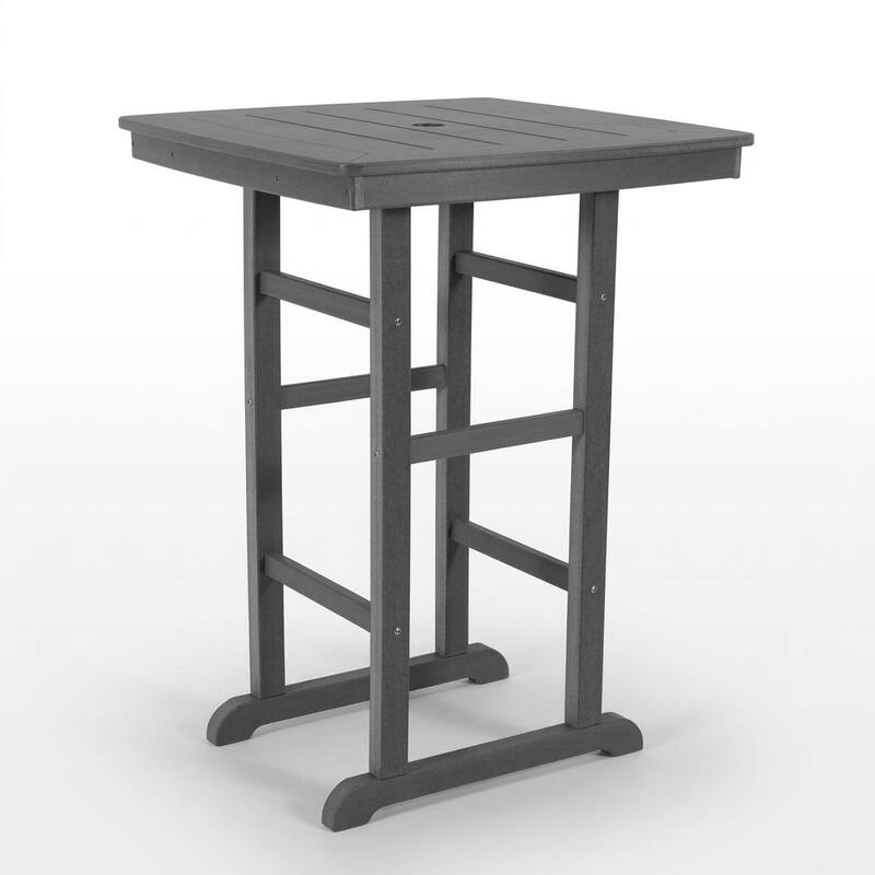 HDPE Bar-Height Outdoor Patio Pub Table, 42.1" Square High Top Bistro Table with Umbrella Hole, Weather-Resistant Slatted Top