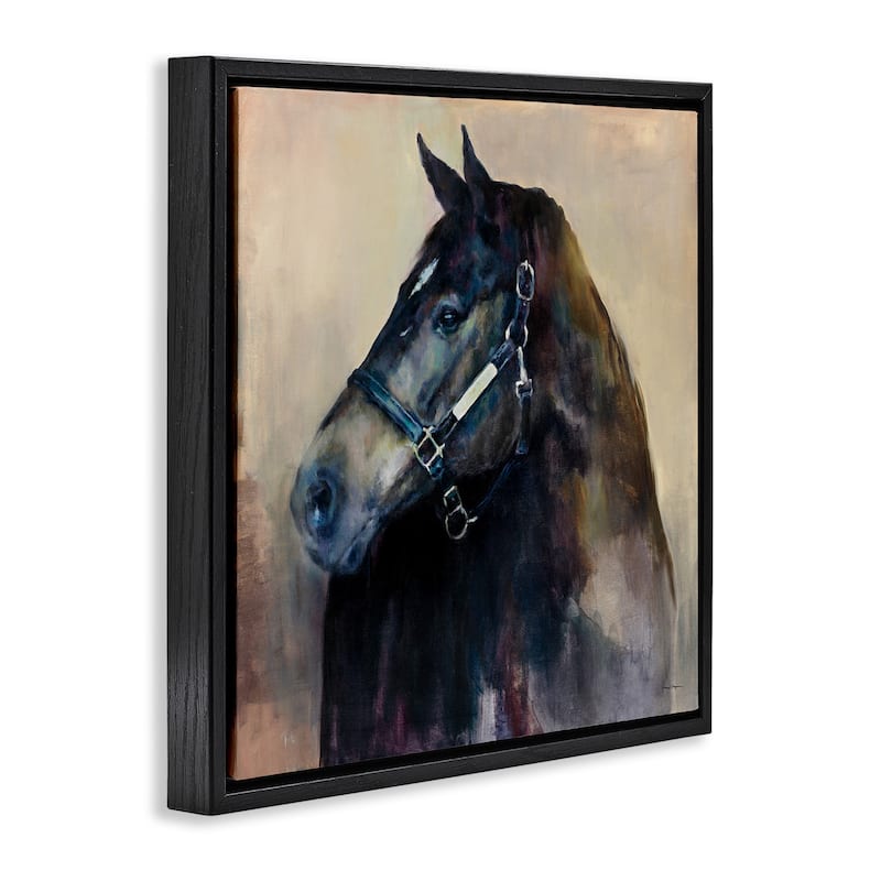 Stupell Black Horse Riding Harness Watercolor Framed Floater Canvas Wall Art Design by Marilyn Hageman
