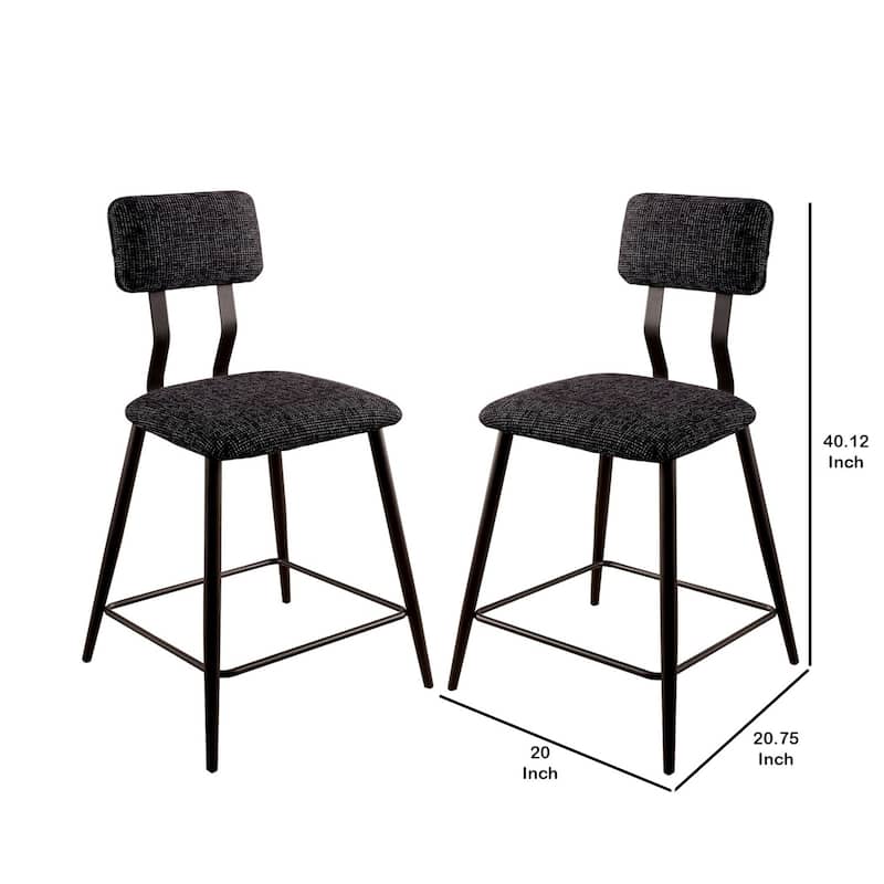 Fabric Counter Height Chairs with Angled Metal Legs, Set of 2, Black