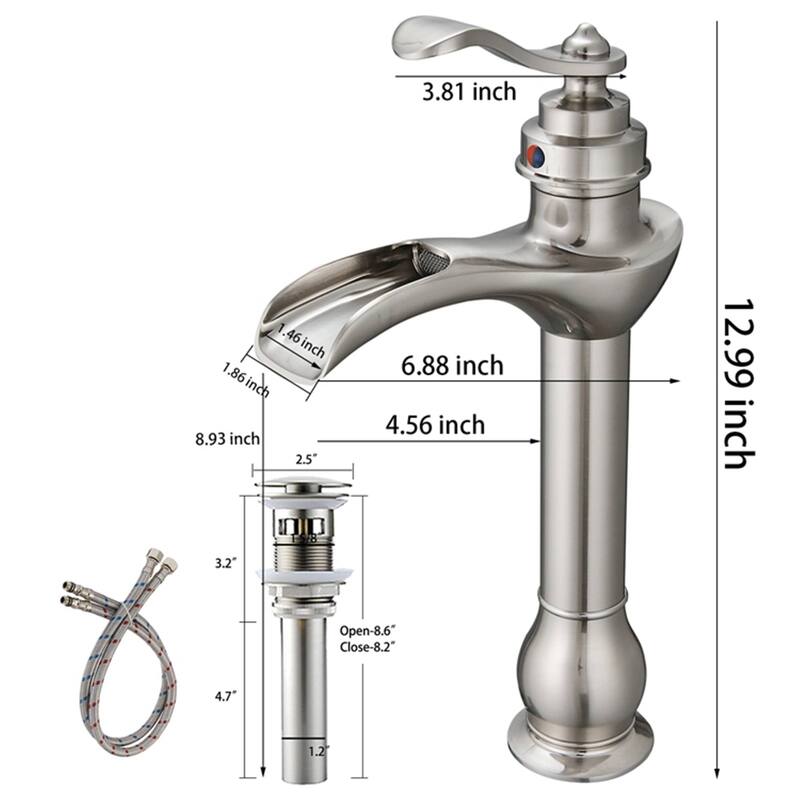 Waterfall Bathroom Vessel Faucet With Drain Assembly Single Handle Bathroom Vessel Sink Faucets One Hole High Taps With Valve