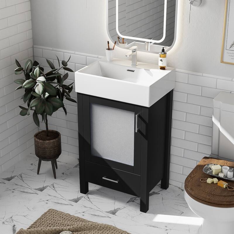 20" Bathroom Vanity with Hazy Glass Door Cabinet and Drawer for Small