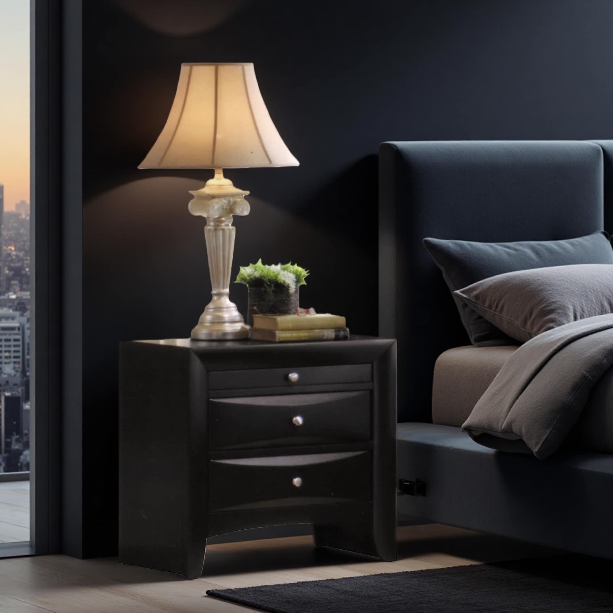 26"L Rubberwood & Okume Veneer Nightstand with 2 Drawers and Tray - Rectangular Design, Spacious Storage, Durable Wood Finish