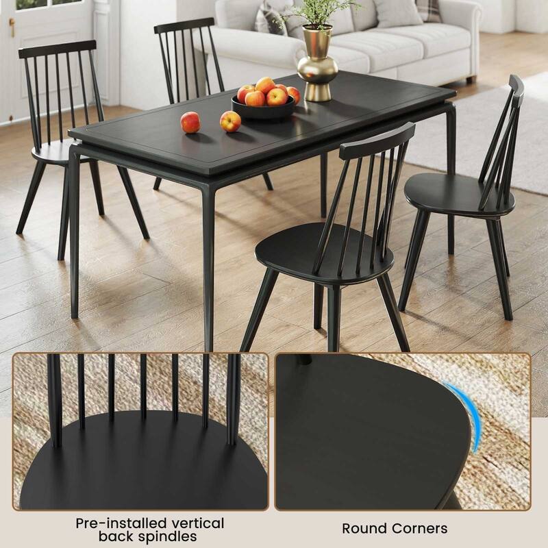 Gymax Windsor Dining Chairs Set of 4 w/Rubber Wood Frame High Spindle