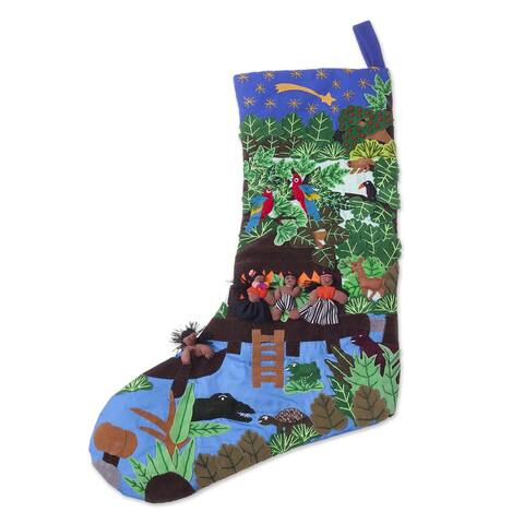 Novica Handmade Peruvian Jungle Cotton Blend Applique Stocking