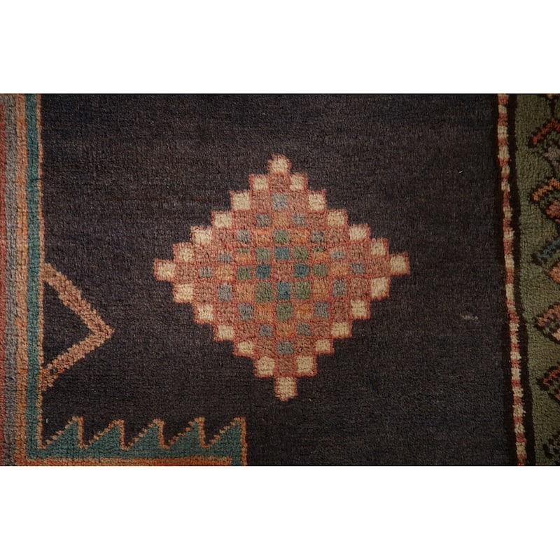 Blue Ardebil Persian Vintage Runner Rug Hand-Knotted Wool Carpet - 4'1"x 9'11"