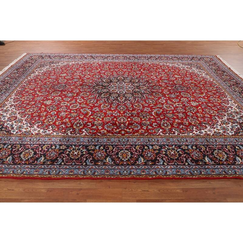 Red Floral / Traditional Kashan Turkish Rug Machine-Made Carpet - 9'7" x 12'10"