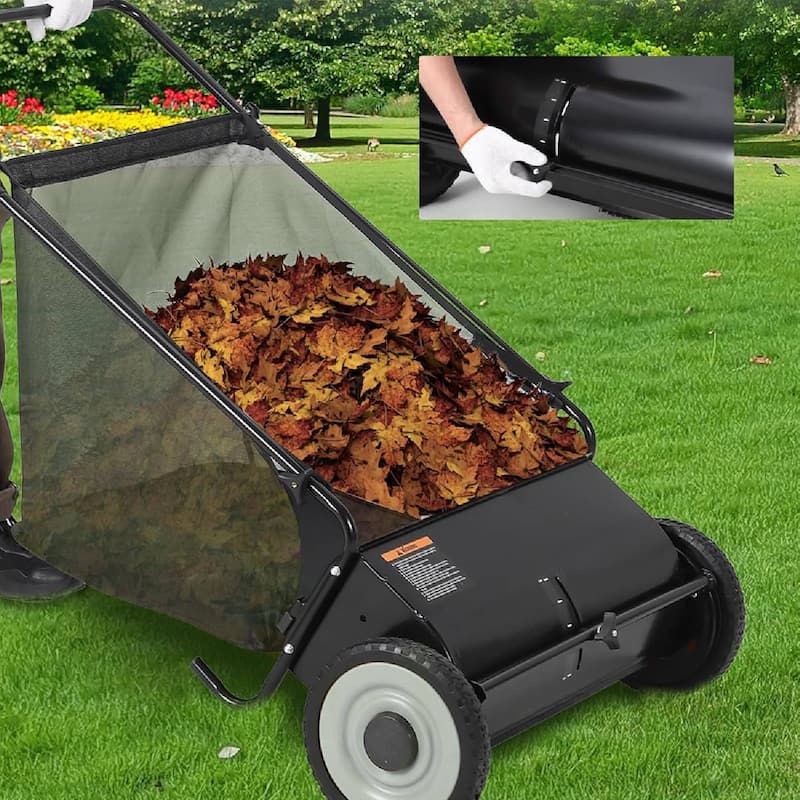 21 Inch Manual Push Lawn Sweeper, 3.5 Cu. Ft. Hopper Capacity Grass Sweeper for Grass Clippings, Leaves, Garden