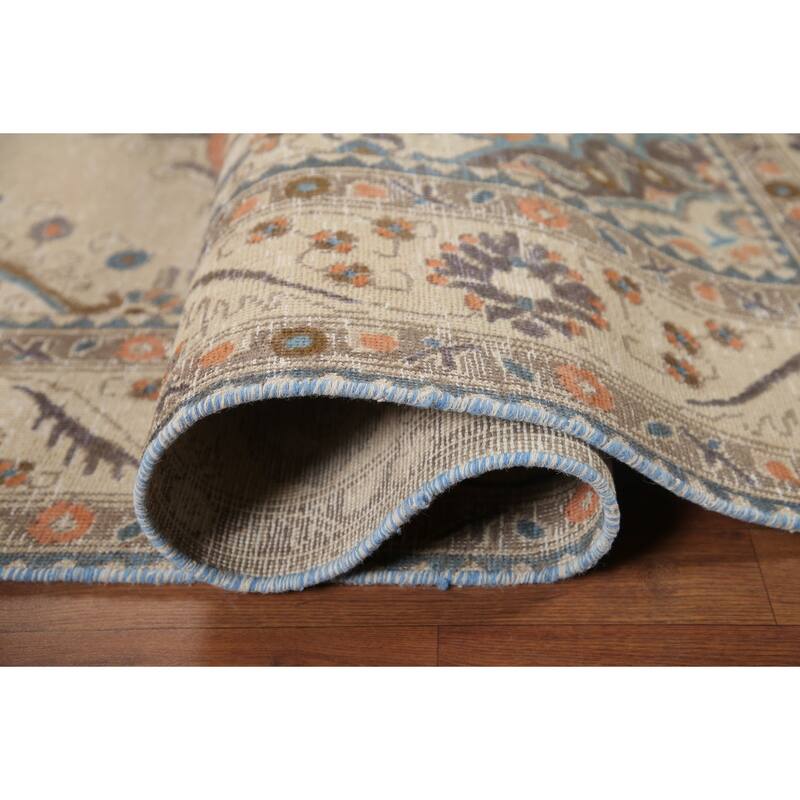 Hand Knotted Oriental 100% Wool Carpet Traditional Medallion Beige & Ivories Tabriz Area Rug - 9' 5'' X 6' 5''