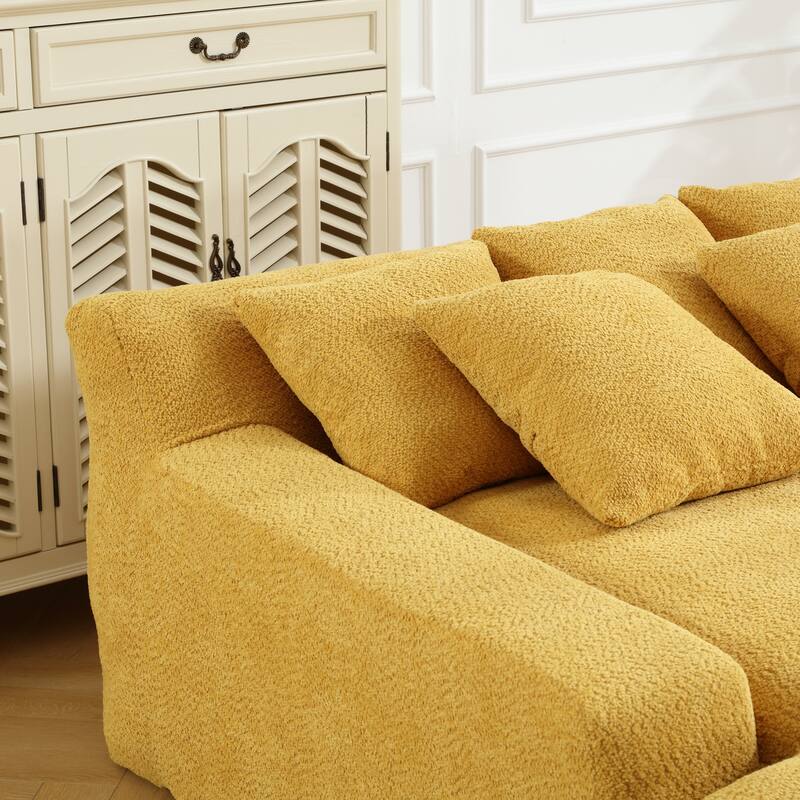 Chenille double spacious lazy sofa Living room Comfortable deep seat sofa with five pillows