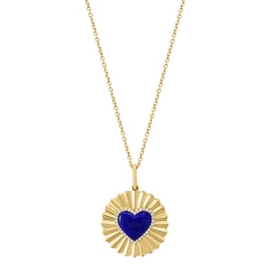 EFFY 14K Gold Diamond Lapis Lazuli Heart Disc Pendant Necklace