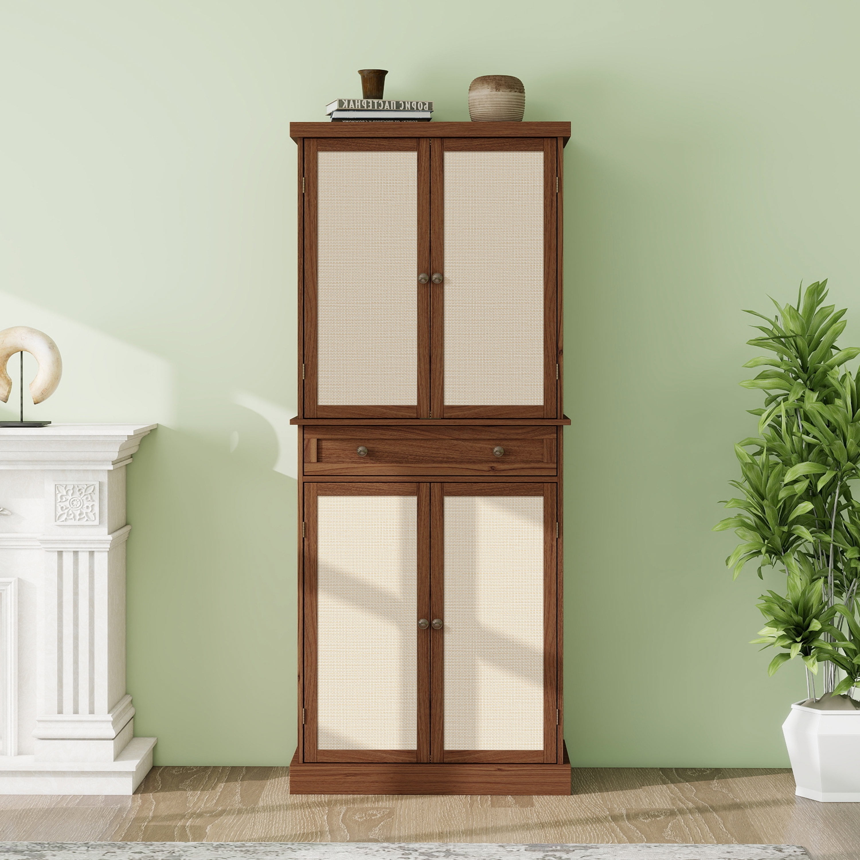 4 Door Cabinet with 1 Drawer, with 4 Adjustable Inner Shelves, Storage Cabinet