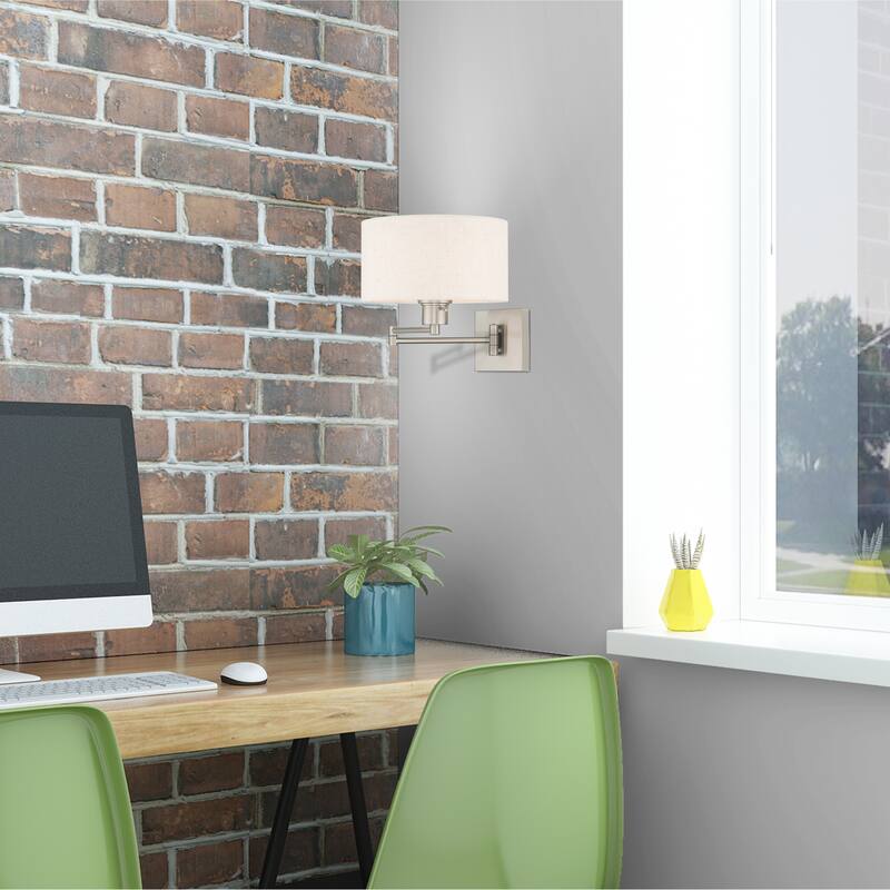 Livex Lighting 1-Light Drum Shade Swing Arm Wall Lamp, 40037