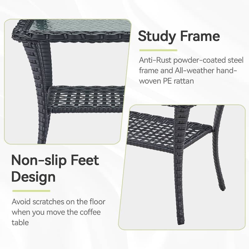 Outdoor End Table Rattan Bistro Table with Storage
